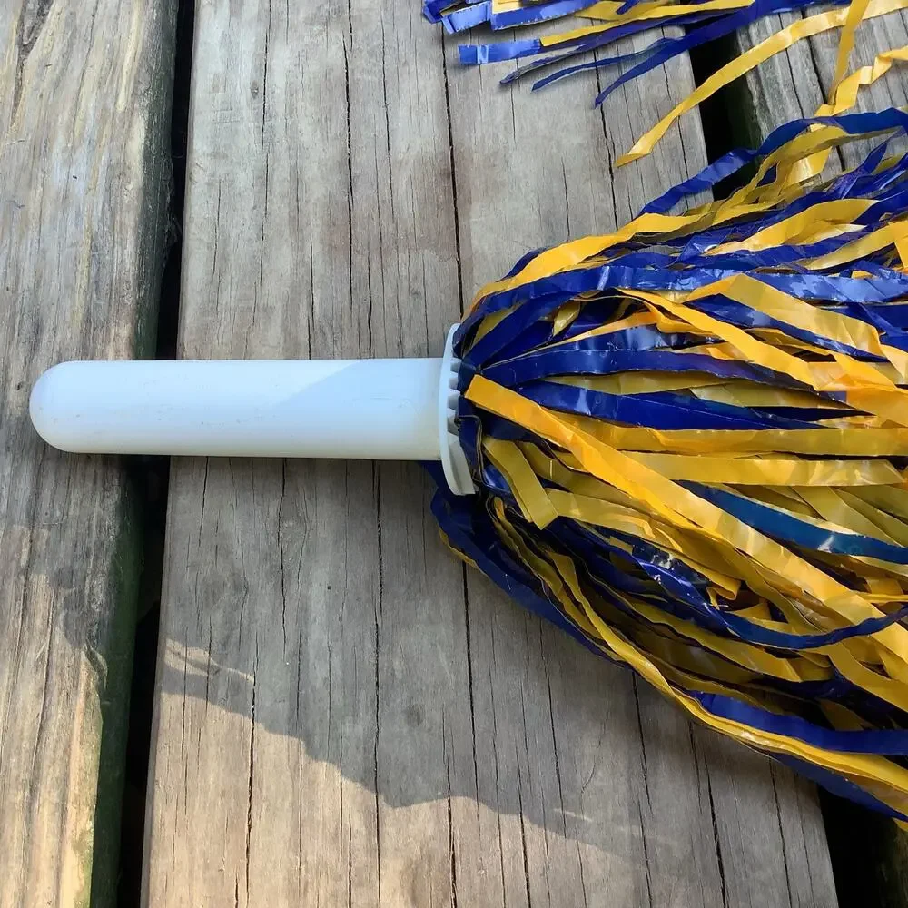Vintage Y2K Cheerleading Pom Poms Blue Gold Yellow 12